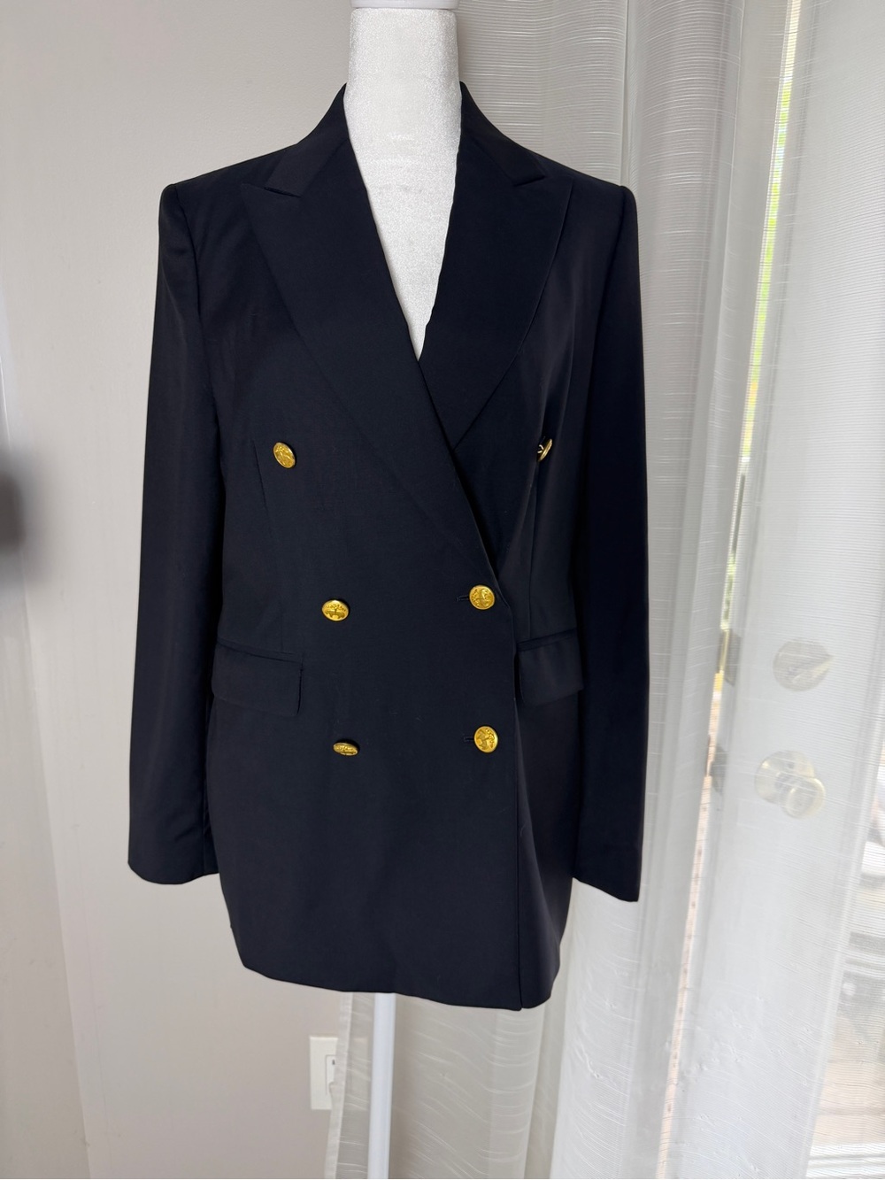 Brooks Brothers Black Double-Breasted Italian Wool Gold Button Blazer Size 6